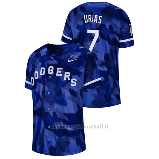 Maglia Baseball Hombre Los Angeles Dodgers Julio Urias Camuffamento Autentico Collezione Blu